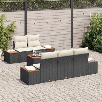 6-teiliges Garten-Sofa-Set mit Kissen Schwarz Poly-Rattan Akazie
