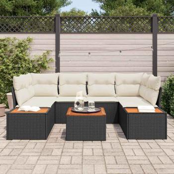 7-teiliges Garten-Sofa-Set mit Kissen Schwarz Poly Rattan Akazie