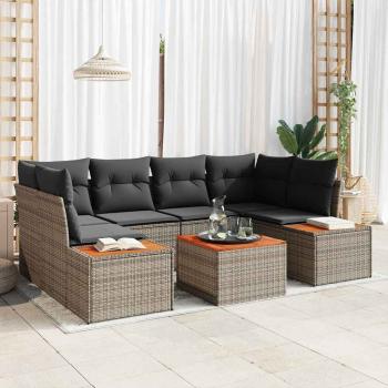ARDEBO.de - 7-teiliges Garten Sofa Set mit Kissen Grau Poly Rattan