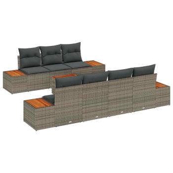 ARDEBO.de - 8-teiliges Garten-Sofa-Set mit Kissen Grau Poly-Rattan Akazie