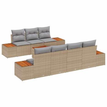 8-teiliges Garten-Sofa-Set mit Kissen Beige Poly Rattan Akazie