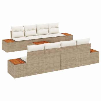 9-teiliges Garten Sofa Set mit Kissen in Beige aus Poly Rattan und Akazie