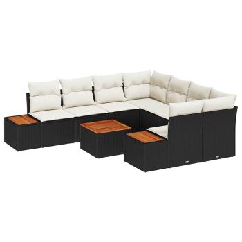 9-teiliges Garten-Sofa-Set mit Kissen Schwarz Poly-Rattan Akazie