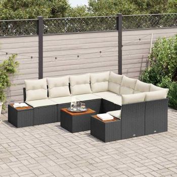 9-teiliges Garten-Sofa-Set mit Kissen Schwarz Poly-Rattan Akazie