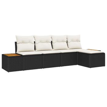 Gartensofa-set mit Kissen 5 pcs Schwarz Poly Rattan