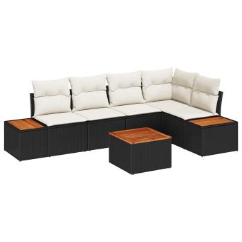 6-teiliges Garten Sofaset mit Kissen Schwarz Poly-Rattan Akazie