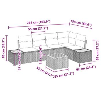 6-teiliges Garten Sofa Set mit Kissen Grau Poly Rattan Akazie