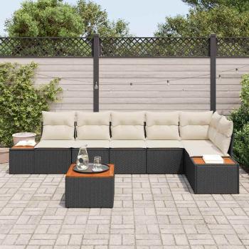 7-teiliges Garten-Sofa-Set mit Kissen Schwarz Poly-Rattan Akazie