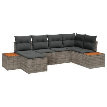 6-teiliges Garten-Sofaset mit Kissen Grau Poly Rattan Akazie