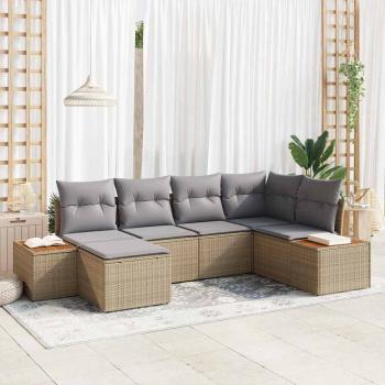 ARDEBO.de - 6-teiliges Garten Sofa Set mit Kissen Beige Poly Rattan Akazie