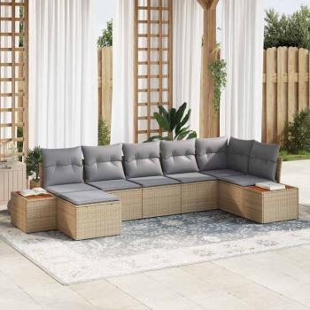ARDEBO.de - 7-teiliges Garten Sofa Set mit Kissen Beige Poly Rattan Akazie