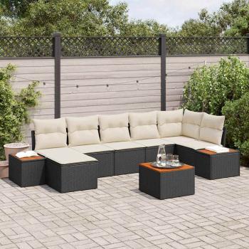 ARDEBO.de - 8-teiliges Garten-Sofa Set mit Kissen Schwarz Poly Rattan Akazie