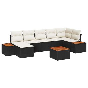 8-teiliges Garten-Sofa Set mit Kissen Schwarz Poly Rattan Akazie