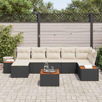 8-teiliges Garten-Sofa Set mit Kissen Schwarz Poly Rattan Akazie