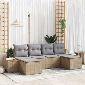 ARDEBO.de - 6-teiliges Garten-Sofa-Set mit Kissen Beige Poly-Rattan Akazie