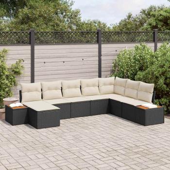 ARDEBO.de - 8-teiliges Garten Sofa Set mit Kissen Schwarz Poly Rattan Akazie