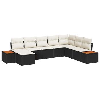 8-teiliges Garten Sofa Set mit Kissen Schwarz Poly Rattan Akazie