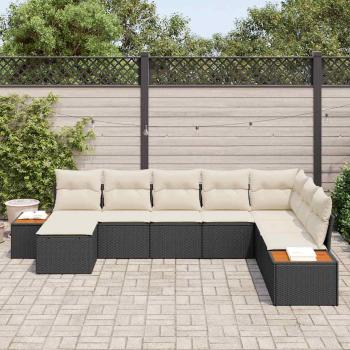 8-teiliges Garten Sofa Set mit Kissen Schwarz Poly Rattan Akazie