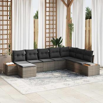 ARDEBO.de - 8-teiliges Garten Sofa Set mit Kissen Grau Poly Rattan Akazie