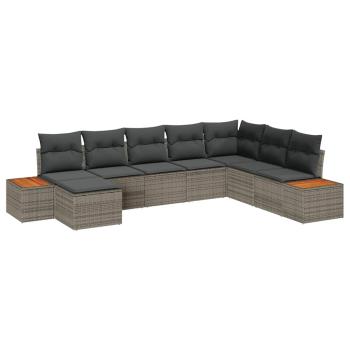 8-teiliges Garten Sofa Set mit Kissen Grau Poly Rattan Akazie