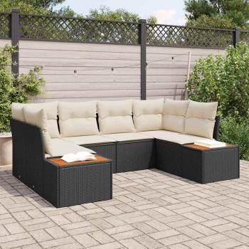 ARDEBO.de - 6-teiliges Garten Sofa Set mit Kissen Schwarz Poly Rattan Akazie