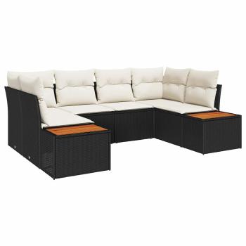 6-teiliges Garten Sofa Set mit Kissen Schwarz Poly Rattan Akazie