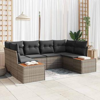 ARDEBO.de - 6-teiliges Garten-Sofa-Set mit Kissen Grau Poly Rattan Akazie