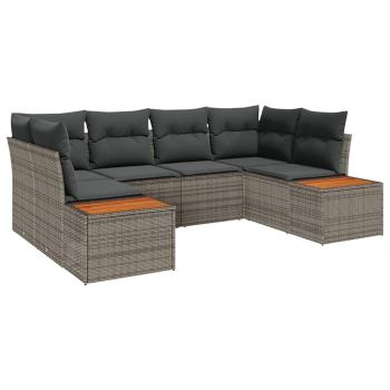 6-teiliges Garten-Sofa-Set mit Kissen Grau Poly Rattan Akazie