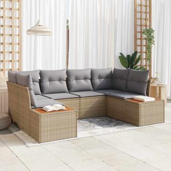 ARDEBO.de - 6-teiliges Garten Sofa Set mit Kissen Beige Poly Rattan Akazie