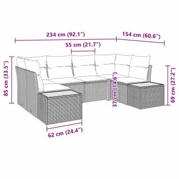 6-teiliges Garten Sofa Set mit Kissen Beige Poly Rattan Akazie