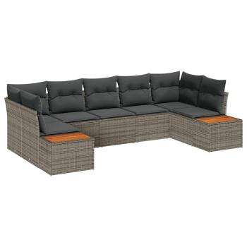 7-teiliges Gartensofa Set mit Kissen Grau Poly Rattan Akazie