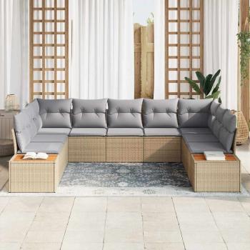 Garten-Sofa Set mit 9 Teilen in Beige Poly Rattan