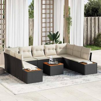 ARDEBO.de - Gartensofa-set mit Kissen 10 pcs Schwarz Poly Rattan