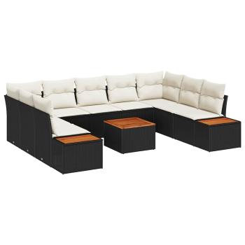 Gartensofa-set mit Kissen 10 pcs Schwarz Poly Rattan