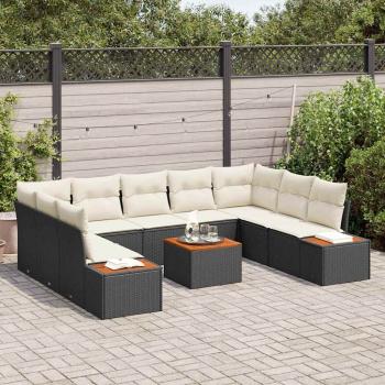 Gartensofa-set mit Kissen 10 pcs Schwarz Poly Rattan