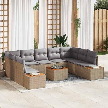 ARDEBO.de - 10-teiliges Garten Sofa Set mit Kissen Beige Poly Rattan Akazie