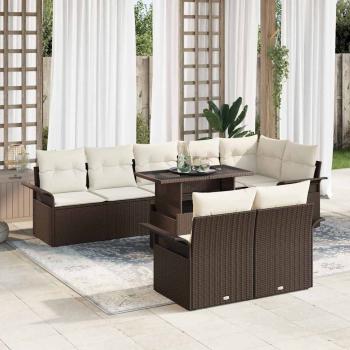 ARDEBO.de - 9-teiliges Garten Sofa Set mit Kissen Braun Poly Rattan