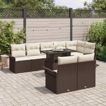 9-teiliges Garten Sofa Set mit Kissen Braun Poly Rattan