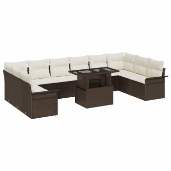 11-teiliges Garten-Sofa-Set mit Kissen in Braun aus Poly-Rattan