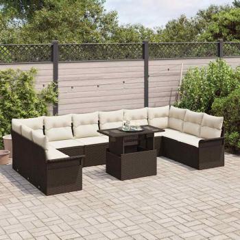 11-teiliges Garten-Sofa-Set mit Kissen in Braun aus Poly-Rattan