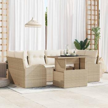 ARDEBO.de - 7-teiliges Garten Sofa Set mit Kissen Beige Poly Rattan
