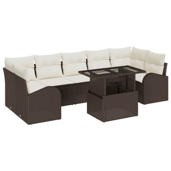8-teiliges Garten-Sofa-Set mit Kissen Braun Poly-Rattan