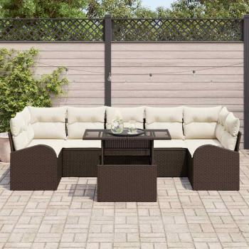 8-teiliges Garten-Sofa-Set mit Kissen Braun Poly-Rattan