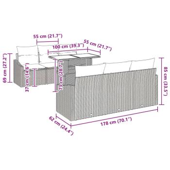 ARDEBO.de - 7-teiliges Garten-Sofa-Set mit Kissen Beige Polyrattan