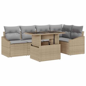 6-teiliges Garten Sofa Set mit Kissen Beige Poly Rattan