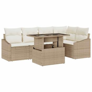 6-teiliges Garten Sofa Set mit Kissen in Beige aus Poly Rattan