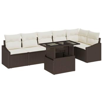 7-teilige Garten Sofa Set mit Kissen Braun Poly Rattan