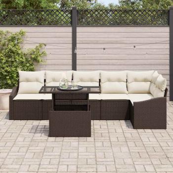 7-teilige Garten Sofa Set mit Kissen Braun Poly Rattan