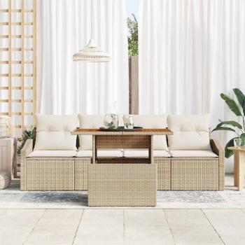 5-teiliges Garten Esstisch Set mit Kissen Beige Poly Rattan Akazie