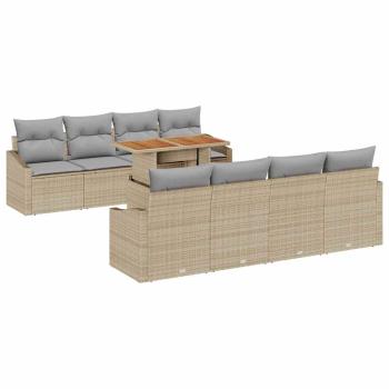 9-teiliges Garten-Esszimmer Set mit Kissen Beige Poly Rattan Akazie